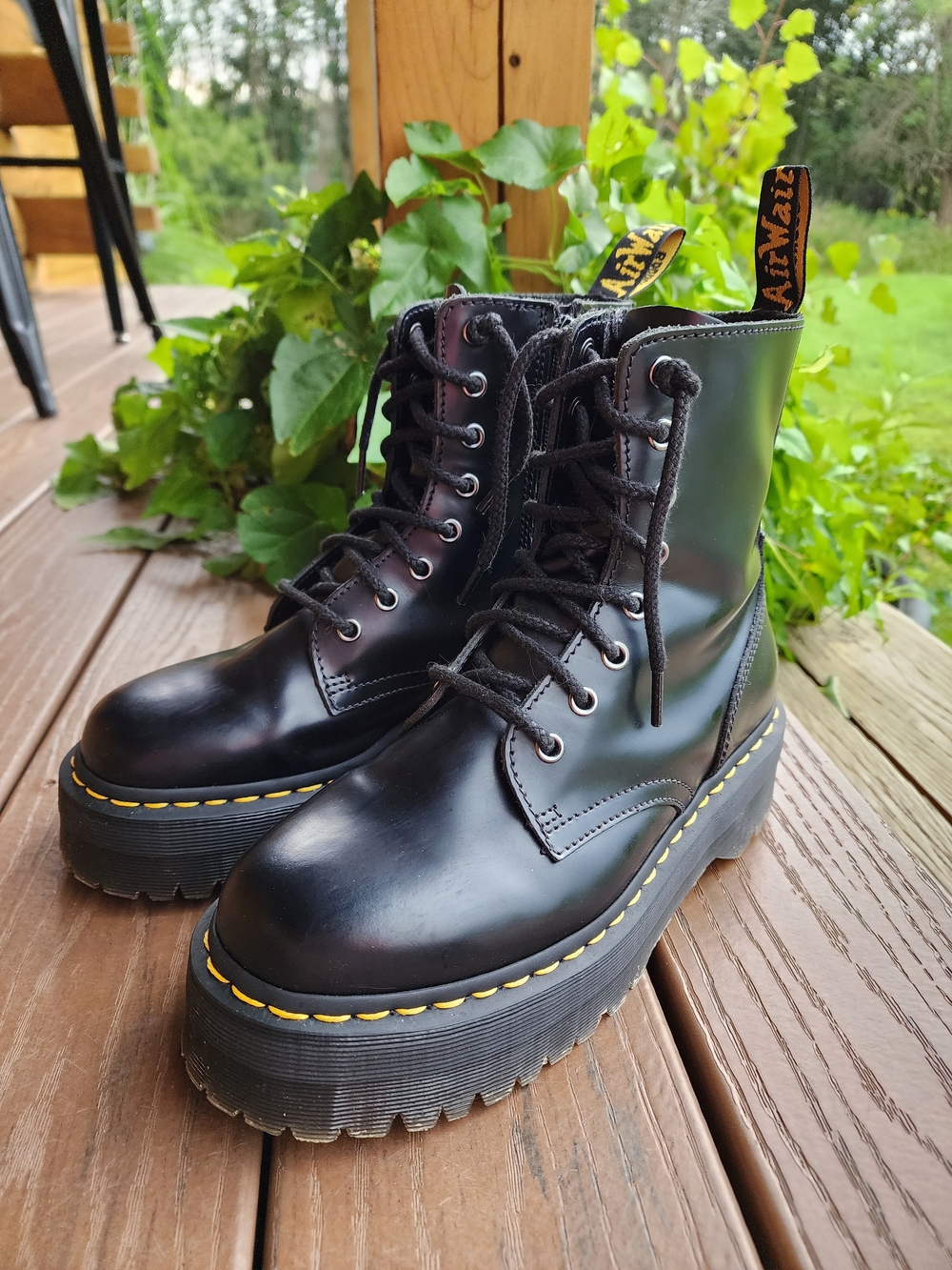 Dr. Martens Jadon Air Wair Leather Boots - Black with Yellow Stitching